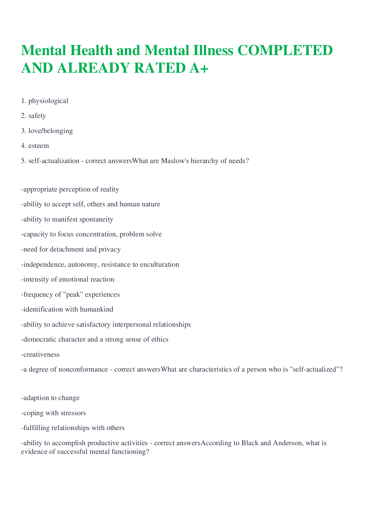 Preview image for Mental Health and Mental Illness COMPLETED AND ALREADY RATED A+